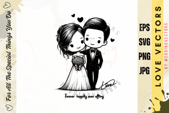 Enchanting Wedding Couple and Love Vectors - C4951