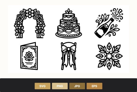 Floral Wedding Icons Black and White: Timeless Design Assets