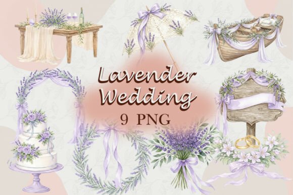 Lavender Wedding Watercolor Clipart PNG for Designers