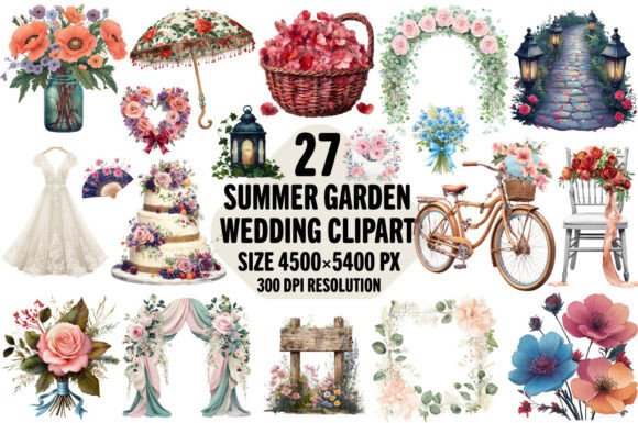 Summer Garden Wedding Clipart Bundle for Creative Projects