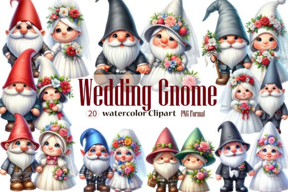 Wedding Gnome Watercolor Clipart: Whimsy for Your Designs