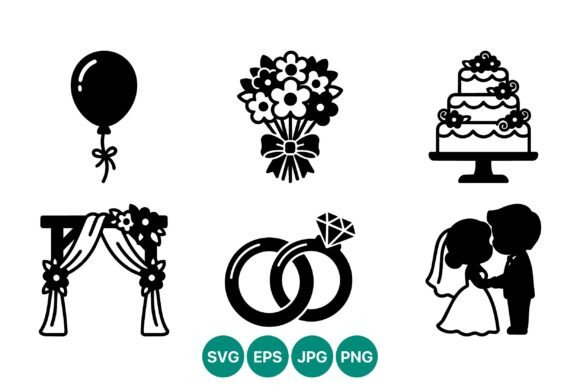 Wedding Icons Set: Black & White Silhouettes