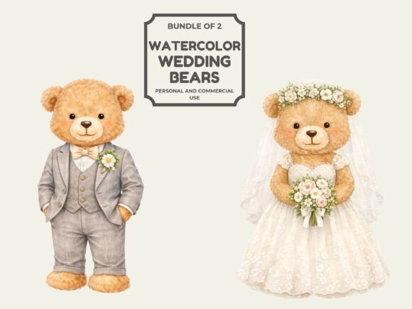 Wedding Teddy Bear PNG Bundle: Sweet Romance for Your Designs