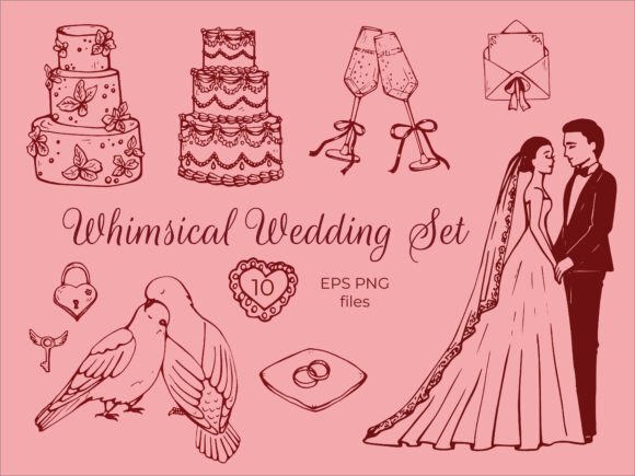 Whimsical Wedding Set: A Charming Doodle-Style Collection